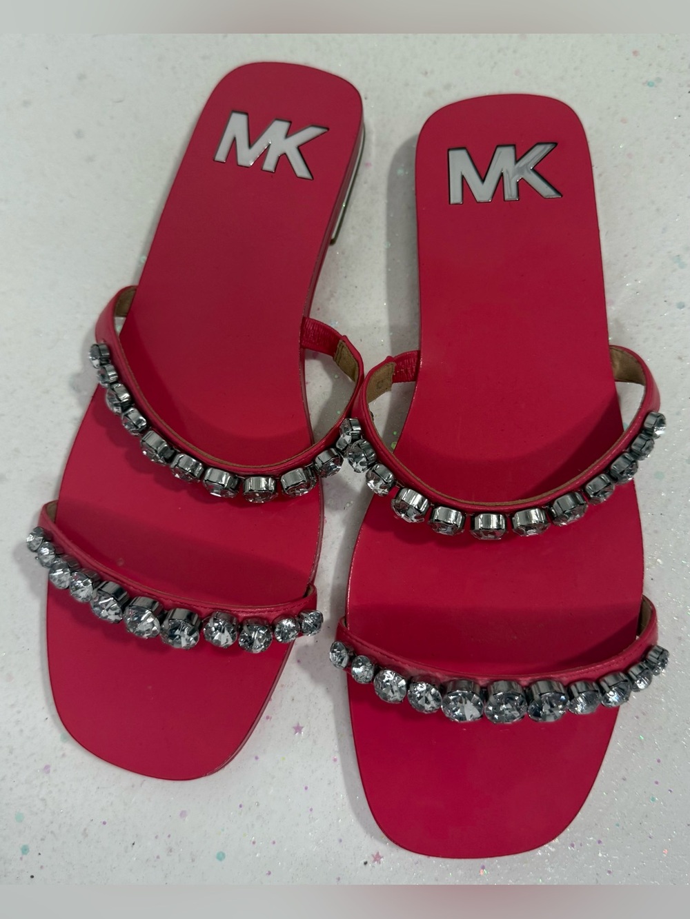 Michael Kors Hot Pink Jeweled Slide Sandals Sz 8